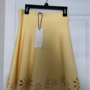 Zara Pale Yellow Midi Skirt with Cutout Floral Hem